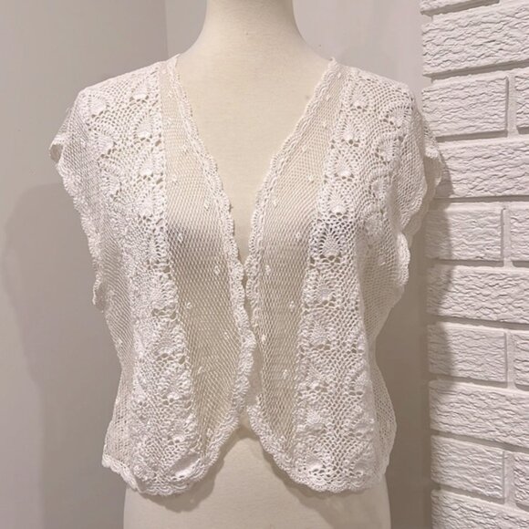 Vintage Tops - Hand-crocheted lace cotton, Vest, amazing pattern entirely handmade